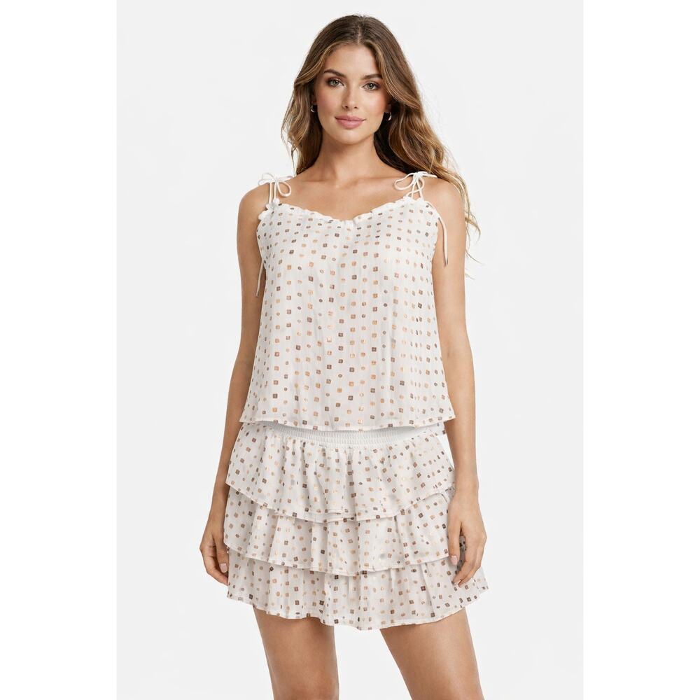 NWT Womens Free the Roses Set Sequin White/Gold Ruffle Tiered Feminine